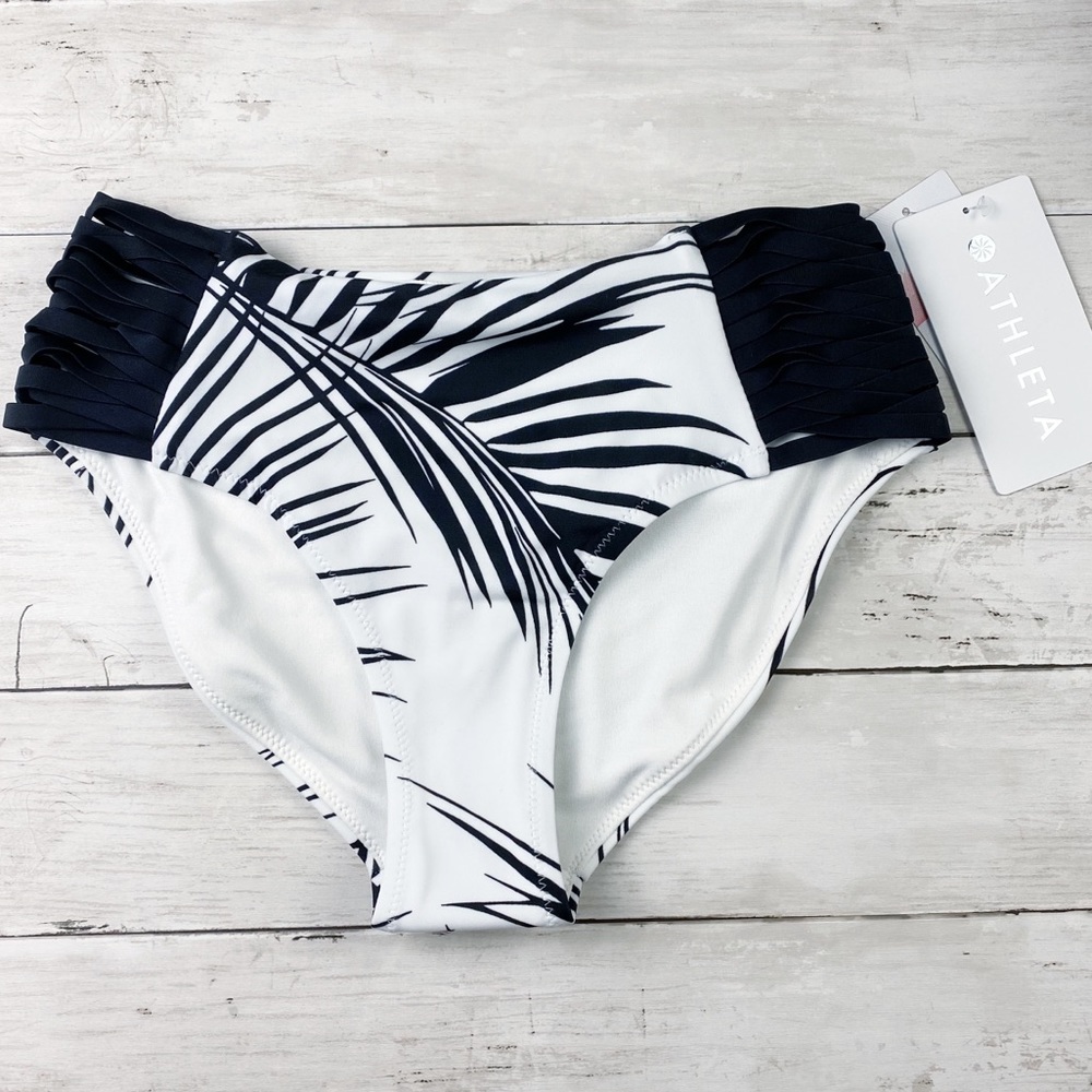 Athleta White & Black Palm Print High-Waist Bikini Bottoms
